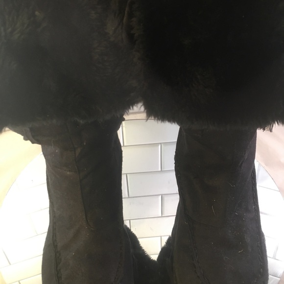 SO So Real Black Leather Fur Lined Lace Up Wedge Boots Womens 8.5 - Picture 4 of 10